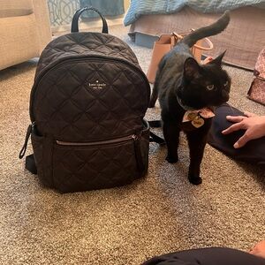 Kate Spade Quilted Black Backpack with Silver Accents